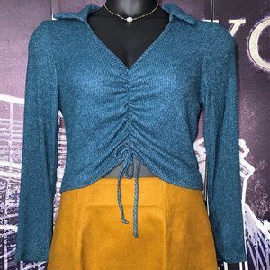 Ruched Collard Tie Front Top